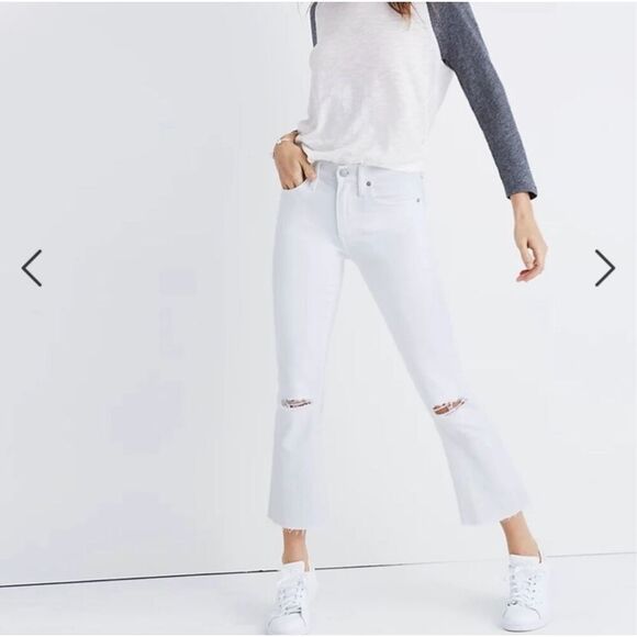 Madewell Cali Demi-Boot Jeans in Pure White: Distressed Edition Women’s 28 - Picture 1 of 11